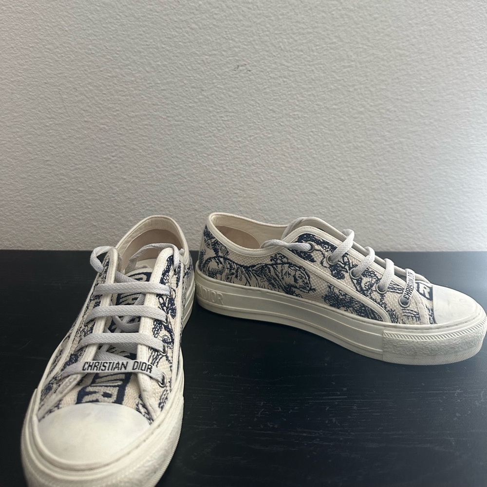 Dior White and Blue Sneakers with Classic Low-Top Design